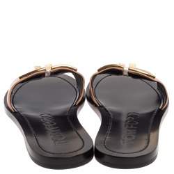 Pre Owned Tom Ford Beige/Black Leather TF Slide Sandals Size 38