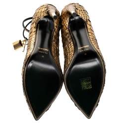 Tom Ford Gold Python Leather Padlock Ankle Strap Pointed Toe Pumps Size 41