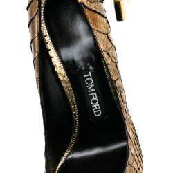 Tom Ford Gold Python Leather Padlock Ankle Strap Pointed Toe Pumps Size 41