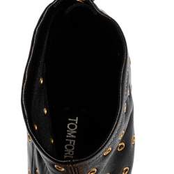 Tom Ford Black Leather Grommet Open Toe Ankle Boots Size 38.5