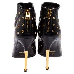 Tom Ford Black Leather Grommet Open Toe Ankle Boots Size 38.5