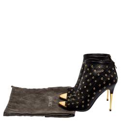 Tom Ford Black Leather Grommet Open Toe Ankle Boots Size 38.5