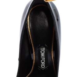 Pre Owned حذاء كعب عالي توم فورد مقدمة مدببة رباط كاحل مزين قفل جلد أسود مقاس 37