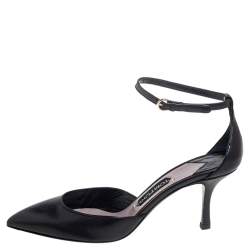 Tom Ford Black Leather Ankle Strap Pointed Toe Pumps Size 40