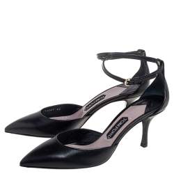 Tom Ford Black Leather Ankle Strap Pointed Toe Pumps Size 40