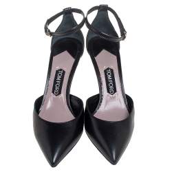 Tom Ford Black Leather Ankle Strap Pointed Toe Pumps Size 40