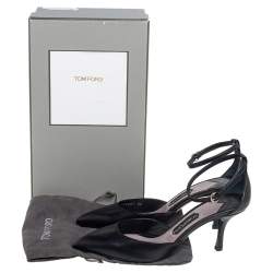 Tom Ford Black Leather Ankle Strap Pointed Toe Pumps Size 40