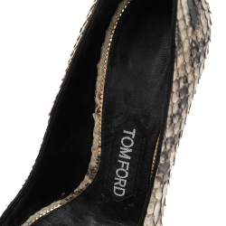 Tom Ford Grey/Black Python Leather Padlock Ankle Wrap Pointed Toe Pumps Size 36