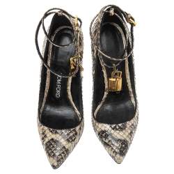 Tom Ford Grey/Black Python Leather Padlock Ankle Wrap Pointed Toe Pumps Size 36