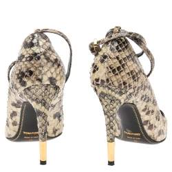 Tom Ford Grey/Black Python Leather Padlock Ankle Wrap Pointed Toe Pumps Size 36