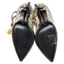 Tom Ford Grey/Black Python Leather Padlock Ankle Wrap Pointed Toe Pumps Size 36