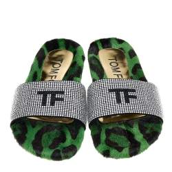 Tom Ford Green Suede/Crystal Pool Slide Size 38