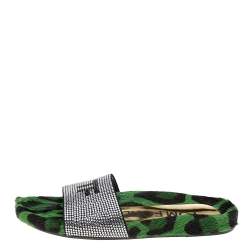 Tom Ford Green Suede/Crystal Pool Slide Size 38
