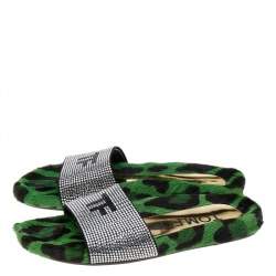 Tom Ford Green Suede/Crystal Pool Slide Size 38