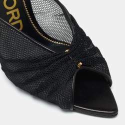 Tom Ford Black Net Piercing Peep-Toe Slingback Pumps Size 40