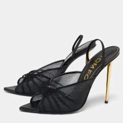 Tom Ford Black Net Piercing Peep-Toe Slingback Pumps Size 40