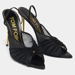 Tom Ford Black Net Piercing Peep-Toe Slingback Pumps Size 40