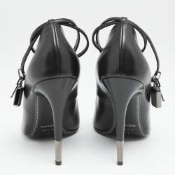 Tom Ford Black Leather Padlock Ankle Wrap Pointed Toe Pumps Size 40