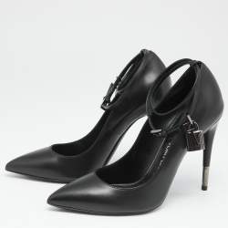 Tom Ford Black Leather Padlock Ankle Wrap Pointed Toe Pumps Size 40