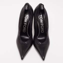 Tom Ford Black Leather and Elastic Logo Pointed Toe Pumps Size 41