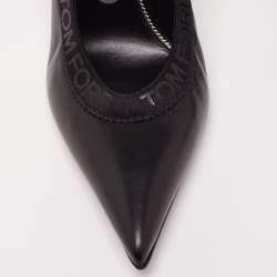 Tom Ford Black Leather and Elastic Logo Pointed Toe Pumps Size 41