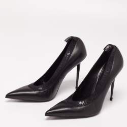 Tom Ford Black Leather and Elastic Logo Pointed Toe Pumps Size 41
