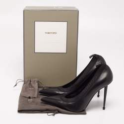 Tom Ford Black Leather and Elastic Logo Pointed Toe Pumps Size 41