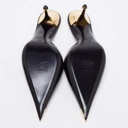 Pre Owned Tom Ford Black Leather Metal Pointed Cap Toe Mary Jane Mules Size 39