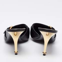 Pre Owned Tom Ford Black Leather Metal Pointed Cap Toe Mary Jane Mules Size 39