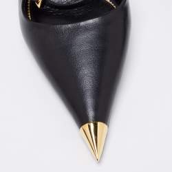 Pre Owned Tom Ford Black Leather Metal Pointed Cap Toe Mary Jane Mules Size 39