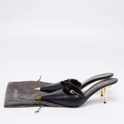 Pre Owned Tom Ford Black Leather Metal Pointed Cap Toe Mary Jane Mules Size 39
