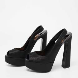 Pre Owned Tom Ford Black Glitter Peep Toe Slingback Platform Sandals Size 38