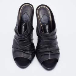 Tom Ford Black Ruched Leather Peep Toe Mules Size 41