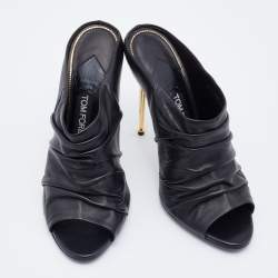 Tom Ford Black Ruched Leather Peep Toe Mules Size 41