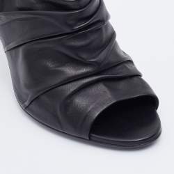 Tom Ford Black Ruched Leather Peep Toe Mules Size 41