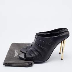 Tom Ford Black Ruched Leather Peep Toe Mules Size 41