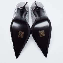 Pre Owned Tom Ford Metallic Silver Perforated Leather Pointed Toe Pumps Size 38