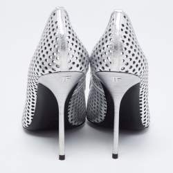 Pre Owned Tom Ford Metallic Silver Perforated Leather Pointed Toe Pumps Size 38