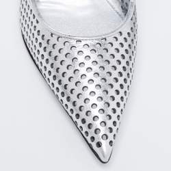 Pre Owned Tom Ford Metallic Silver Perforated Leather Pointed Toe Pumps Size 38