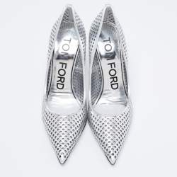 Pre Owned Tom Ford Metallic Silver Perforated Leather Pointed Toe Pumps Size 38