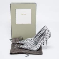 Pre Owned Tom Ford Metallic Silver Perforated Leather Pointed Toe Pumps Size 38