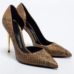 Tom Ford Beige Python Leather Pointed Toe Pumps Size 37.5