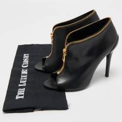 Tom Ford Black Leather Zipper Open Toe Ankle Booties Size 38