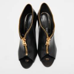 Tom Ford Black Leather Zipper Open Toe Ankle Booties Size 38