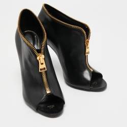 Tom Ford Black Leather Zipper Open Toe Ankle Booties Size 38