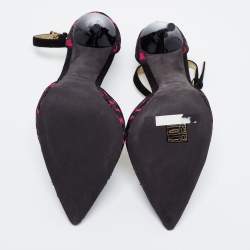 Pre Owned Tom Ford Black/Pink Embroidered Suede D'Orsay Ankle Strap Pumps Size 38