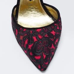 Pre Owned Tom Ford Black/Pink Embroidered Suede D'Orsay Ankle Strap Pumps Size 38