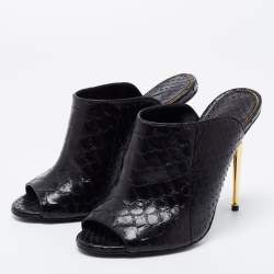 Tom Ford Black Python Open Toe Mules Size 37.5