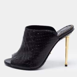 Tom Ford Black Python Open Toe Mules Size 37.5
