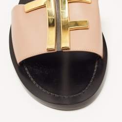 Tom Ford Pink Leather TF Logo Flat Slides Size 38